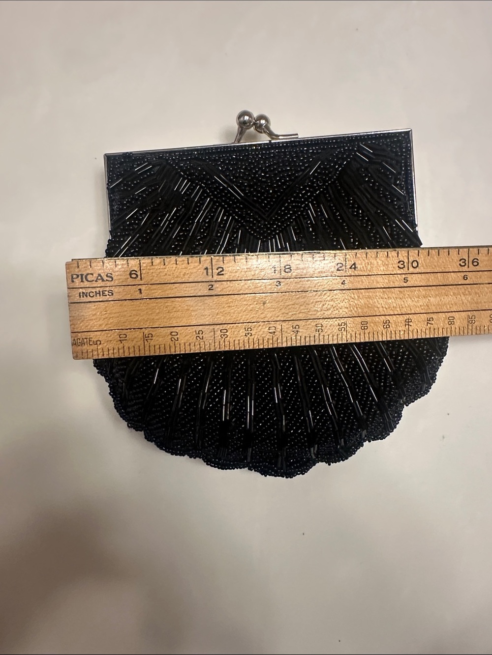 Apt. 9 Black Beaded Kiss-Lock Evening Clutch with Silver Chain - Picture 7 of 8